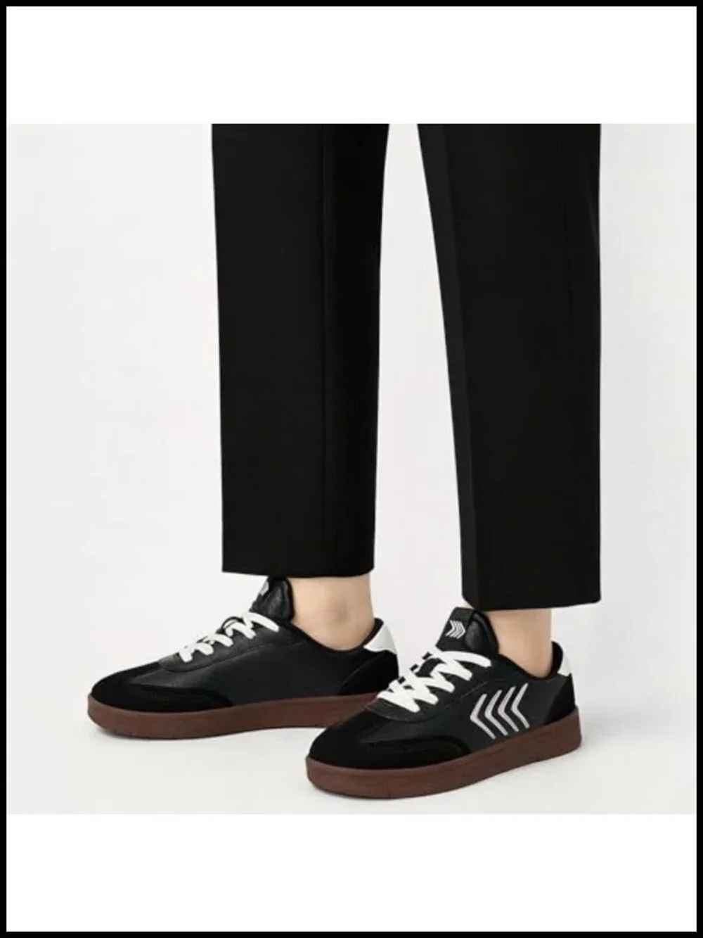 Retro Patchwork Leather Sneakers - Cushioned Lace Up Walking Shoes